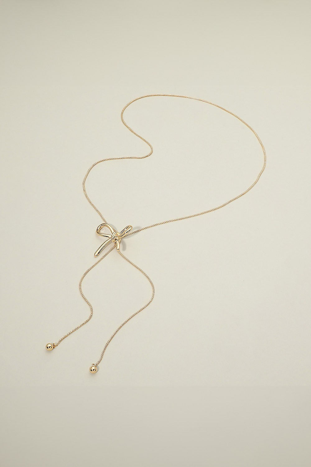 Adjustable Lariat Chain Minimalist Gold Bow Knot Necklace