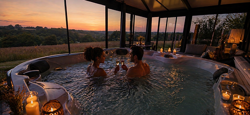 Jacuzzi, coucher de soleil et romance.png
