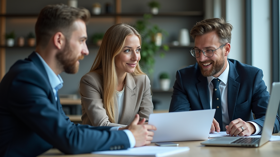 Eye-level view of a business team discussing custom IT solutions