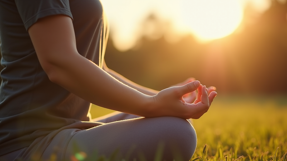 Close-up view of a person practicing mindful meditation outdoors