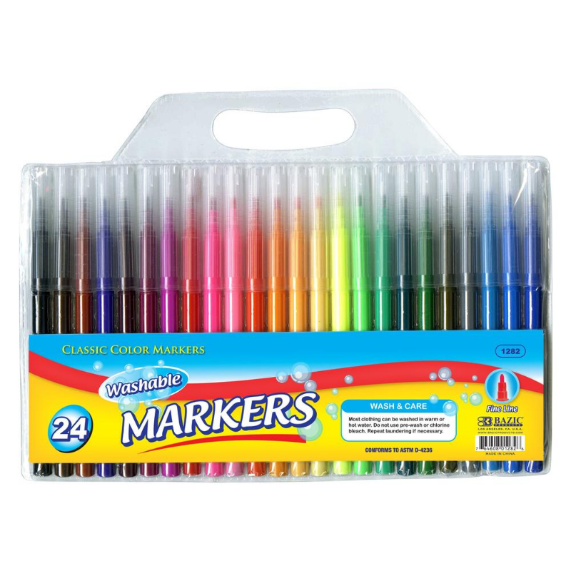 BAZIC 24 Classic Colours Fine Line Washable Markers