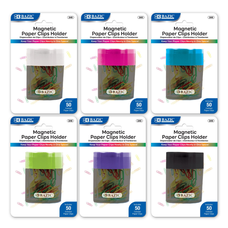 BAZIC Magnetic Paper Clips Holder w/ Assorted Colour No. 1 Paper Clip