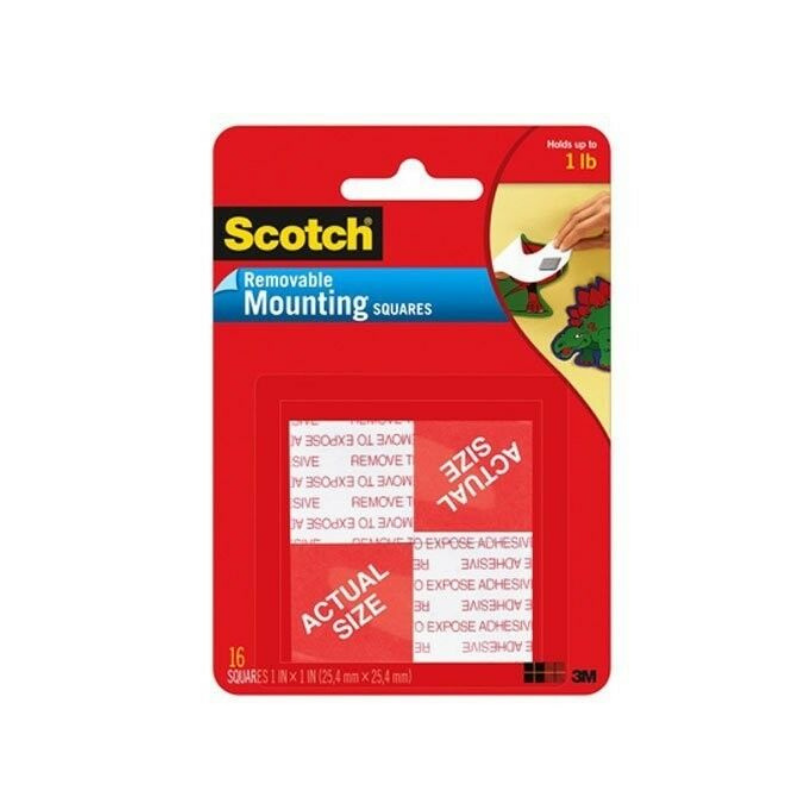 3M Scotch 1" X 1" Removable Mounting Square (16/Pack)