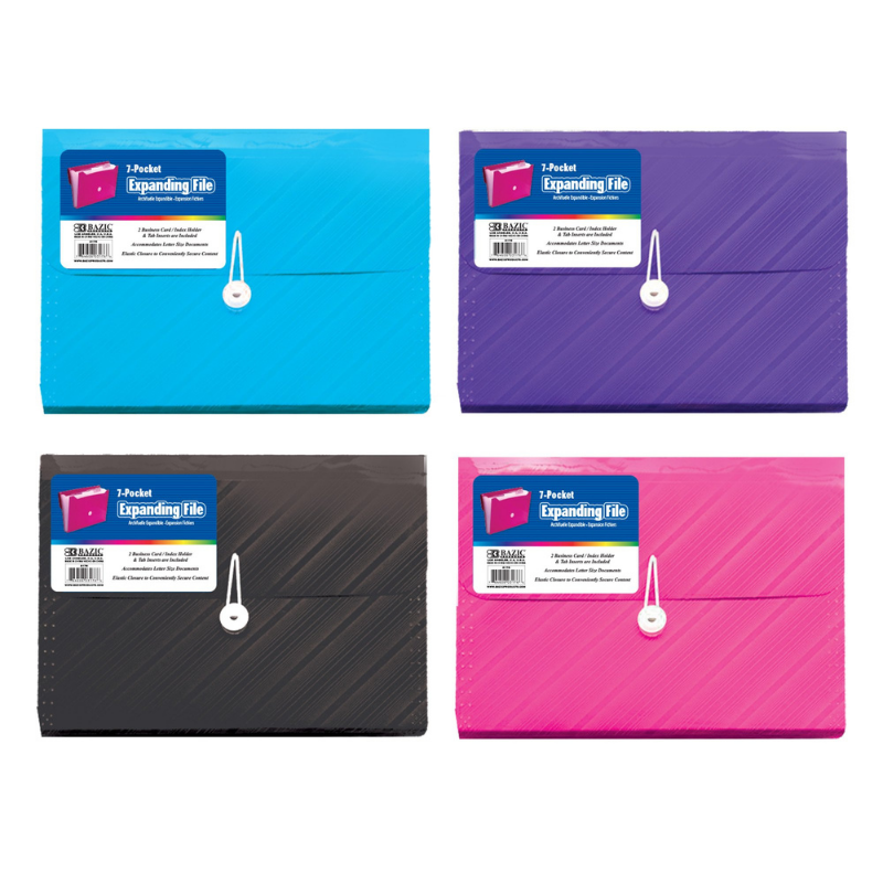 BAZIC Translucent 7-Pocket Letter Size Poly Expanding File