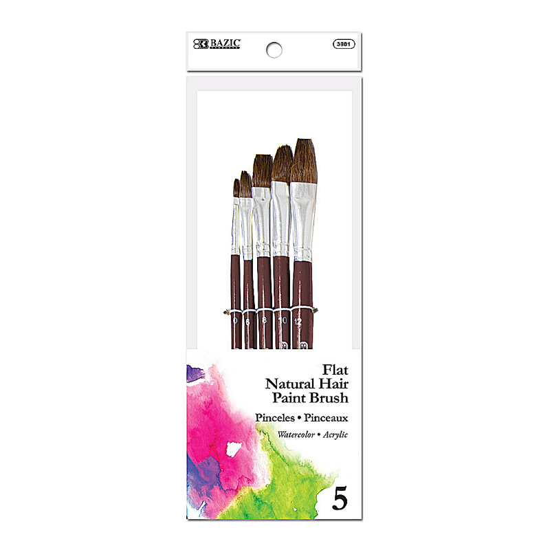 BAZIC Flat Natural Hair Paint Brush (5/Pack)