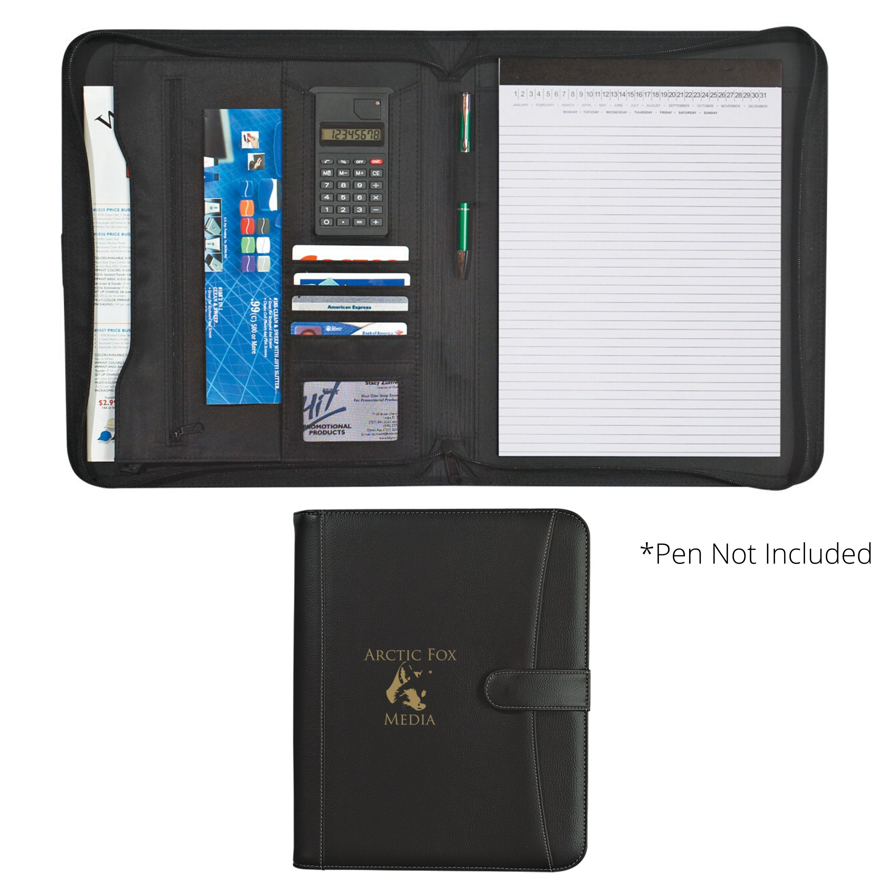 Pebble Grain Zippered Portfolio With Calculator