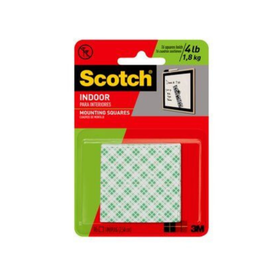 3M Scotch 1" X 1" Indoor Mounting Square (16/Pack)