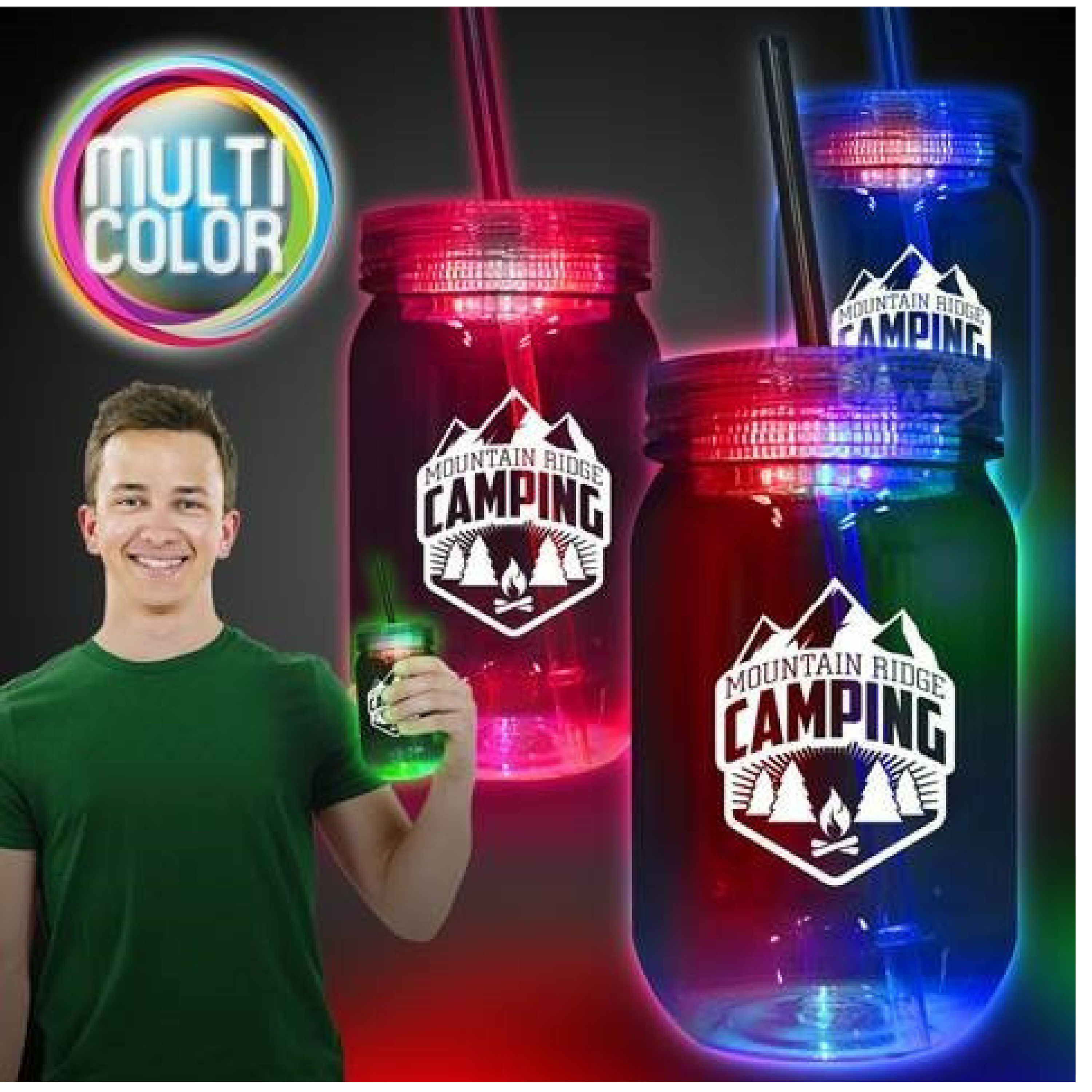 Multi Colour LED 20oz Mason Jar with Straw