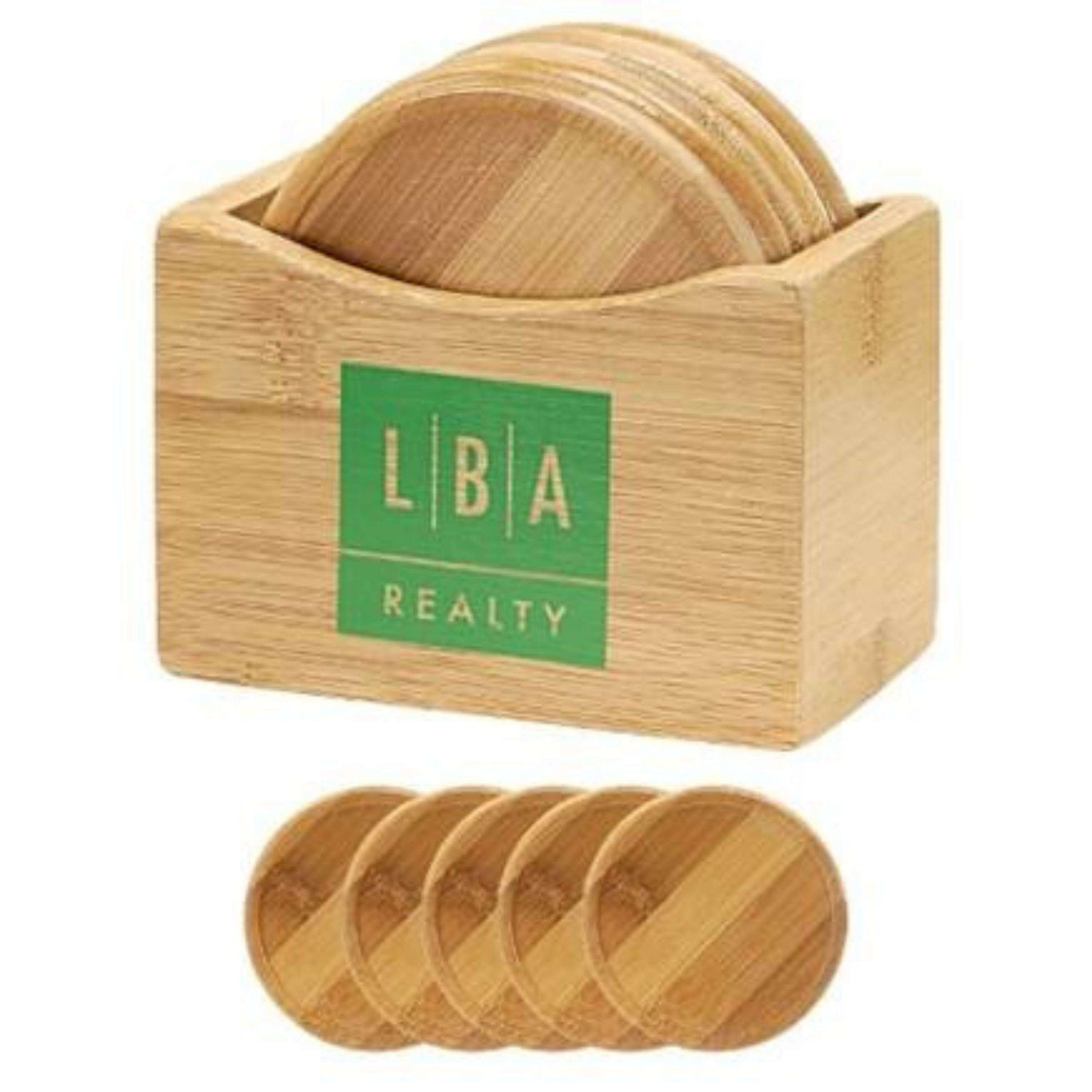 5Pcs Bamboo Coaster Set And Stand