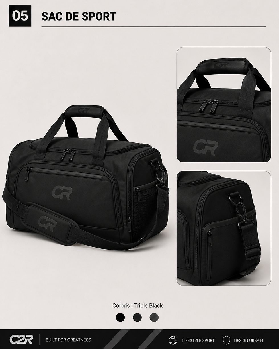 Miniature : Sac de sport Kit Triple Black avec détails du logo CR.