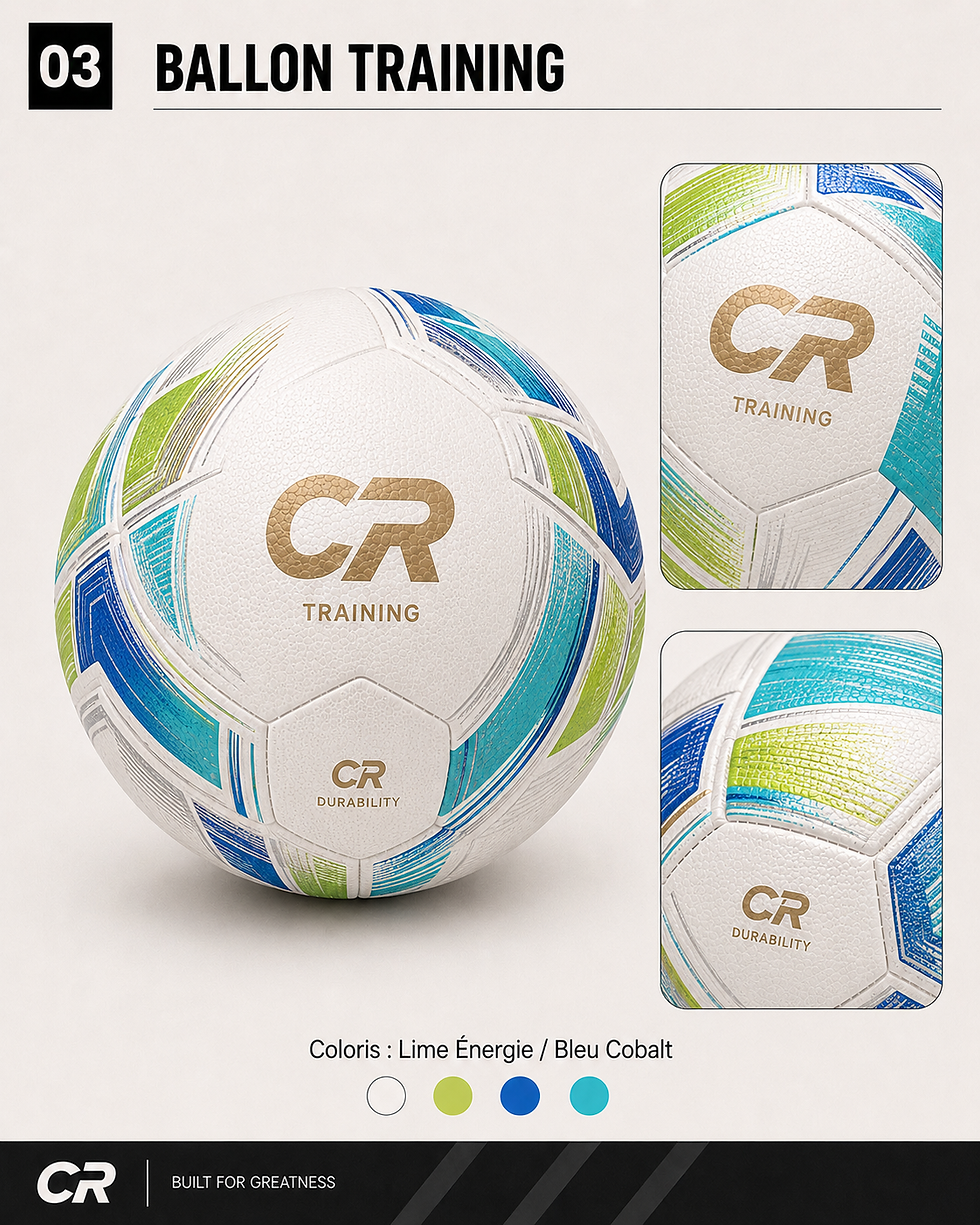 Ballon Training C2R blanc aux motifs bleu et lime.