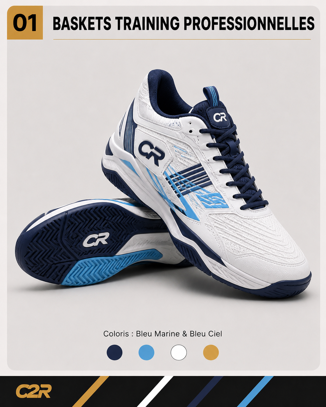 Baskets training professionnelles C2R bleu marine et bleu ciel