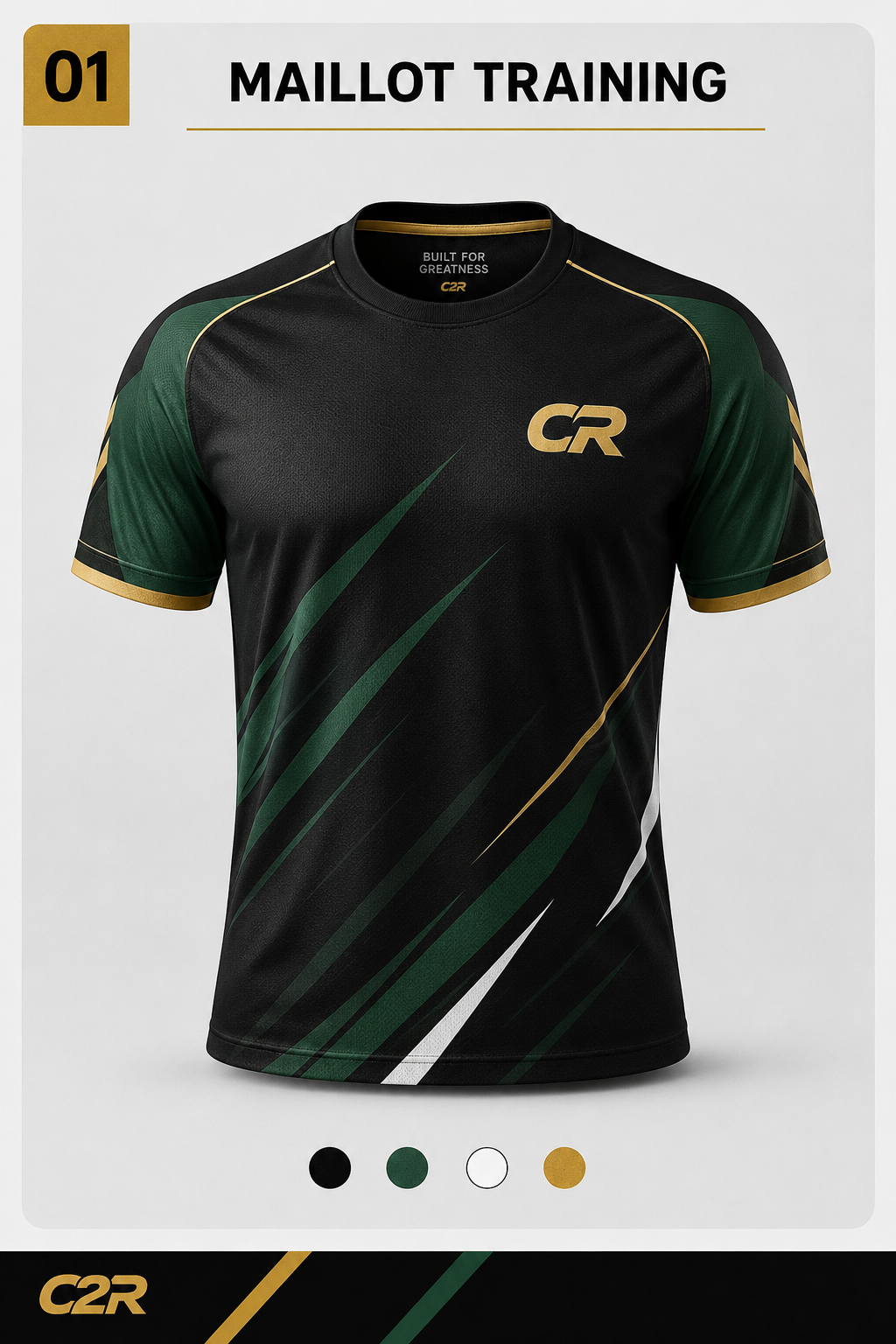 Maillot Académie C2R noir et vert avec logo doré.