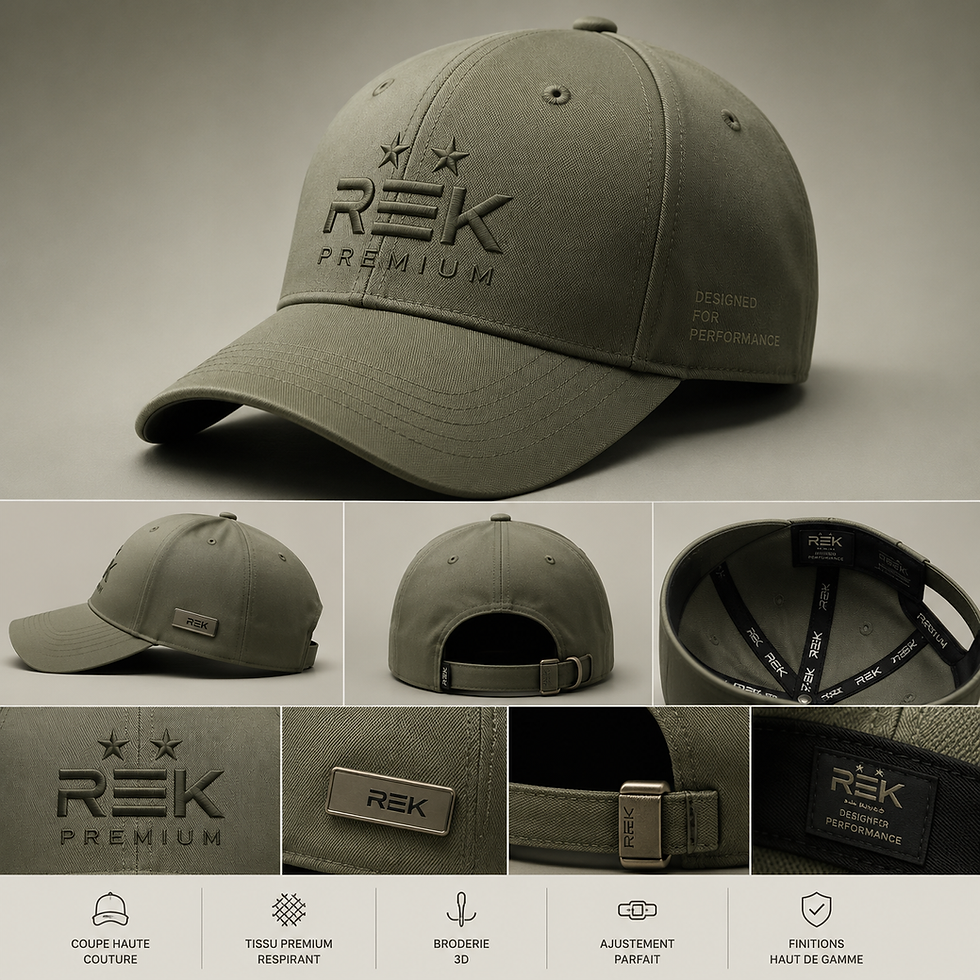 Casquette REK Premium kaki avec détails de broderie 3D.