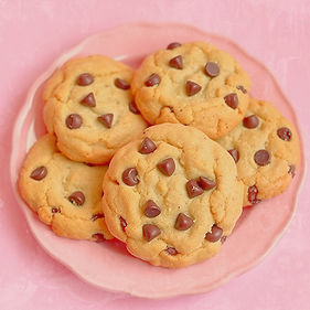 chocolate chip cookies on pink plate .jpg