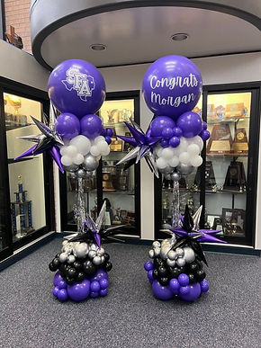 Purple, silver and black organic balloon columns