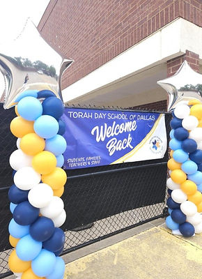 Blue, gold and white classic balloon columns