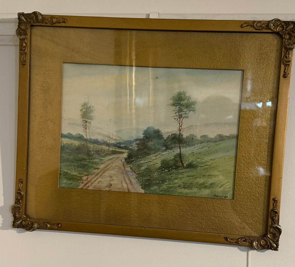 Watercolor country scene signed Harper