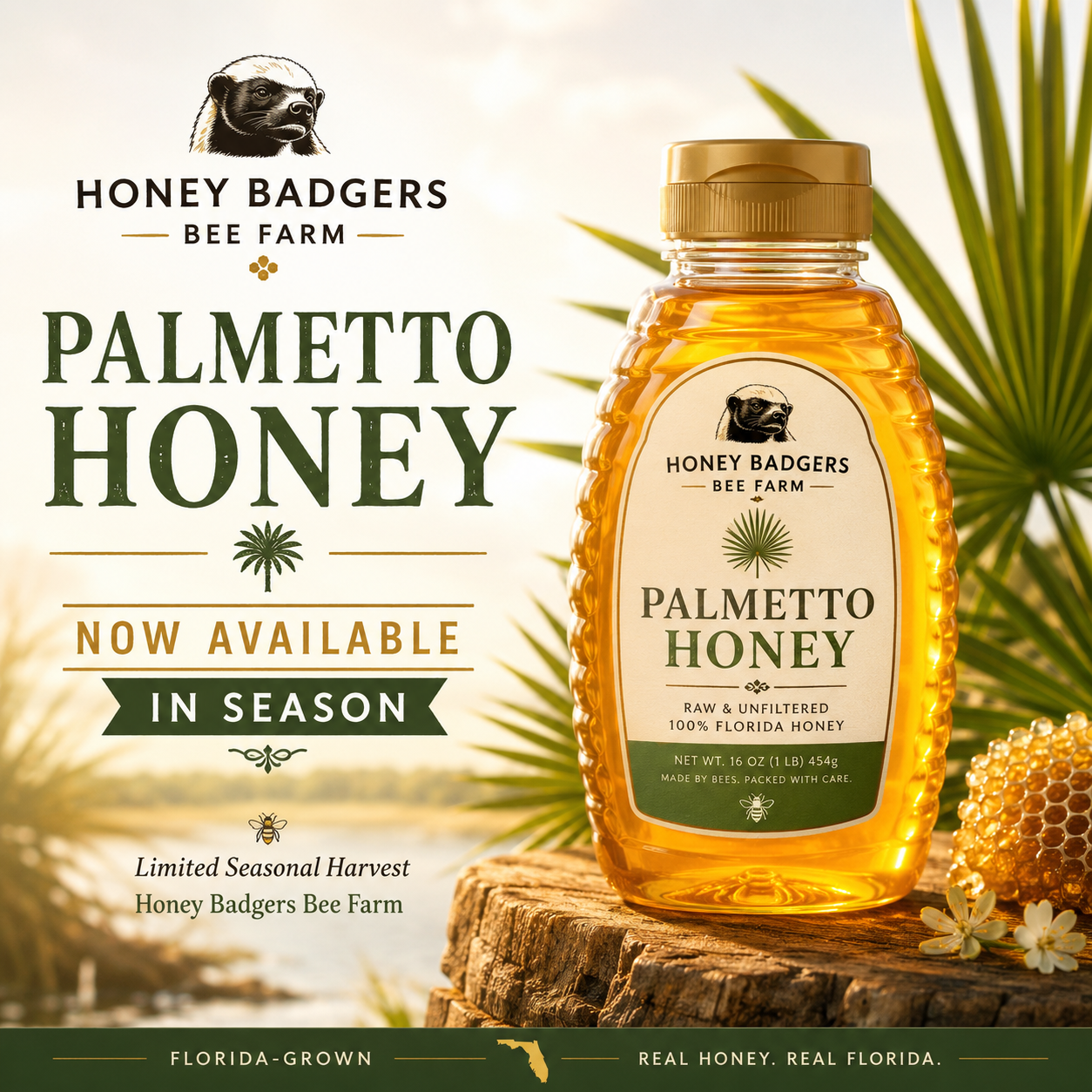 3lb Palmetto Honey - Raw local Honey