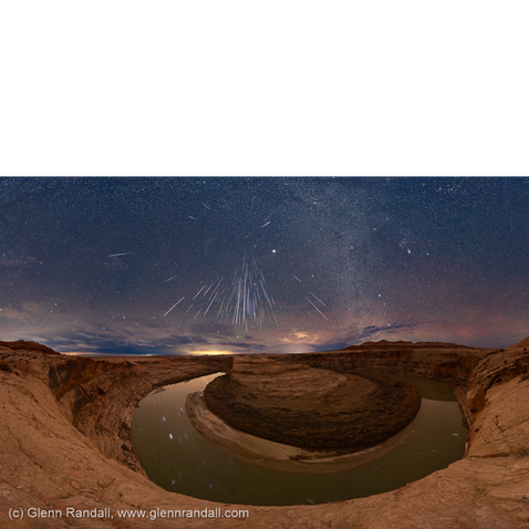 Geminid meteors rain down over the Green River at Trin-Alcove Bend, Labyrinth Canyon Wilderness, Utah