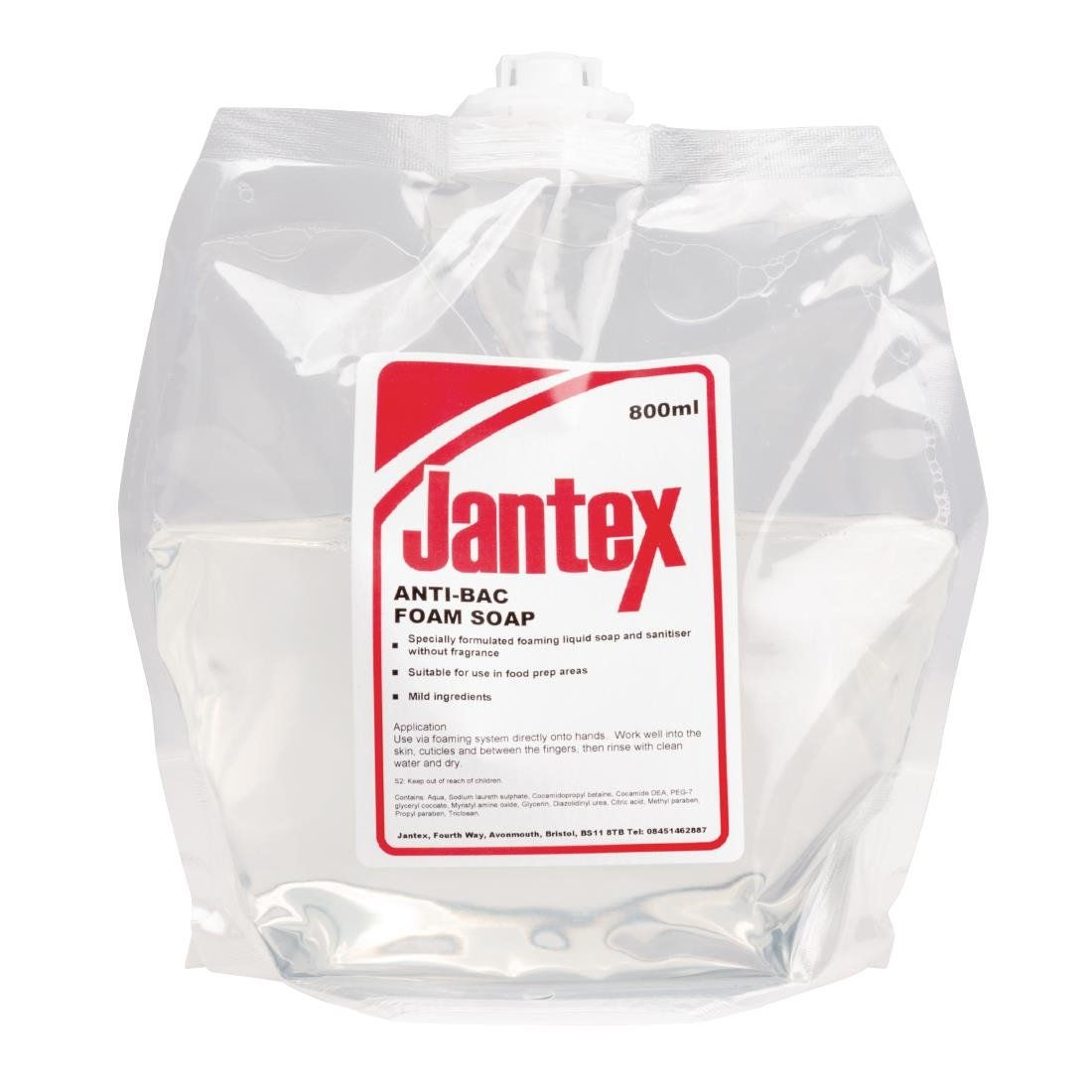 Jantex Unperfumed Antibacterial Foam Hand Soap 800ml (6 Pack)