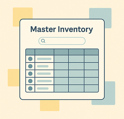 An AI generated image of a spreadsheet document labeled "Master Inventory".