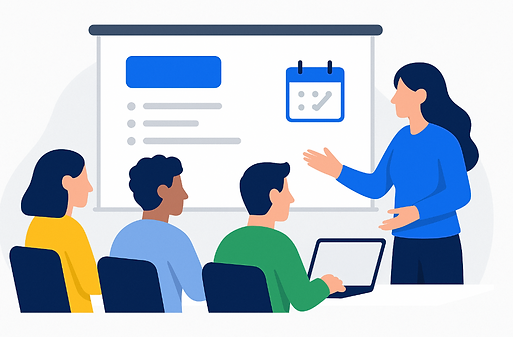 An AI-generated image that depicts a team participating in a workshop.