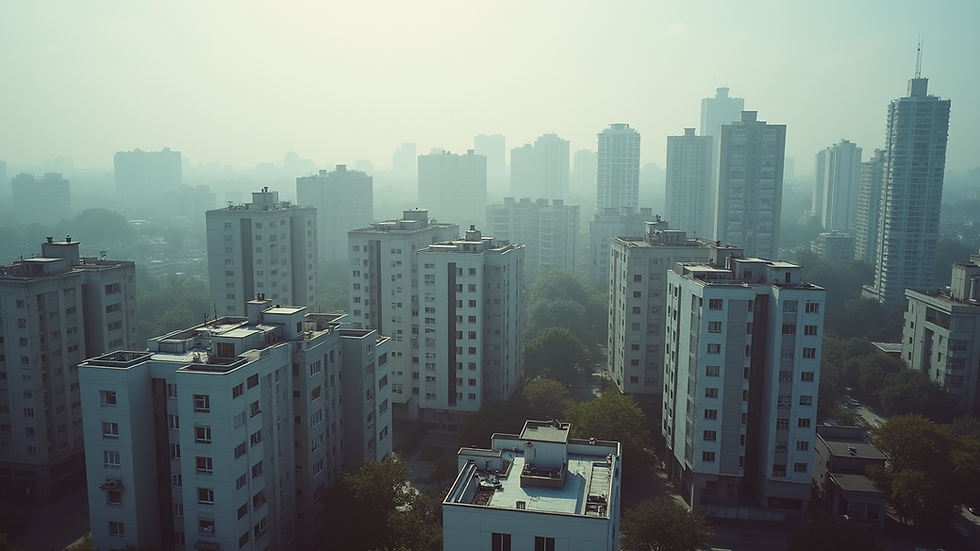 High angle view of a cityscape showcasing various residential buildings