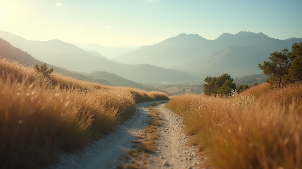 Eye-level view of a serene landscape with a winding path