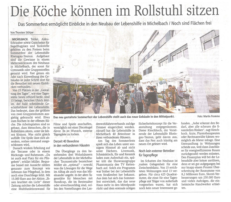 Der Wiesbadener Kurier berichtet in seiner Ausgabe vom 15.07.2025 über das Sommerfest der Lebenshilfe Rheingau-Taunus e.V. an neuem Standort