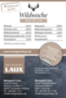 Metzgerwerbung gestaltet von Peteratzinger-Publishing. Wildwoche bei Metzgerei Laux in Niederbrechen, rechtzeitig zum Brechener Herbstmarkt