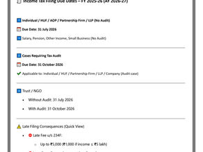 🧾 Income Tax Filing Due Dates – FY 2025-26 (AY 2026-27)