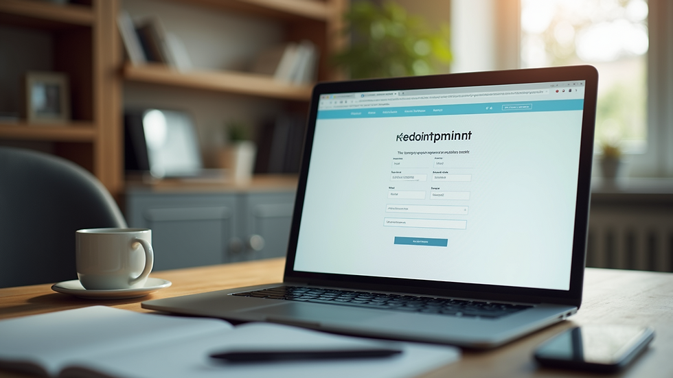 Close-up view of a laptop screen showing an online appointment booking page
