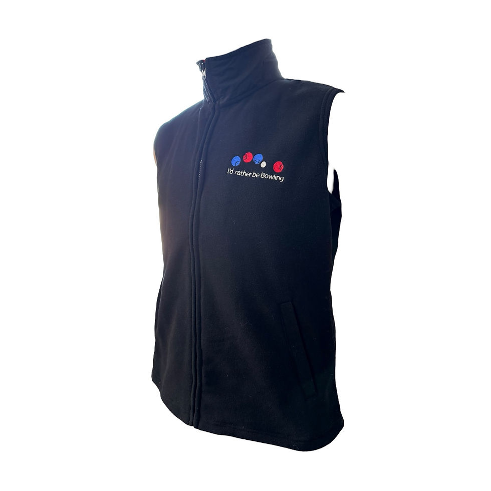 Thumbnail: Lawn Bowls Vest – Polar Fleece “I’d Rather Be Bowling” Black with Red Trim