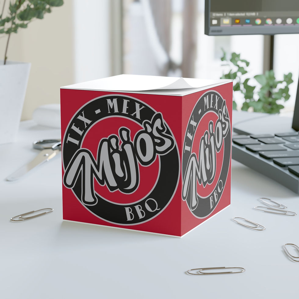 Thumbnail: Note Cube — Mojo's Tex-Mex BBQ Logo Sticky Note Block
