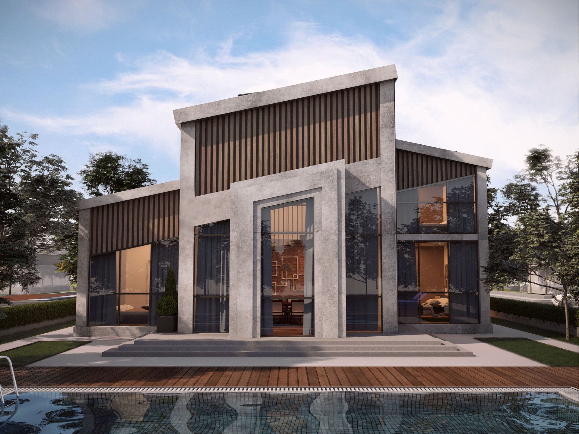 KR Evi — Düşey bir vurgu, havuza açılan yaşam.