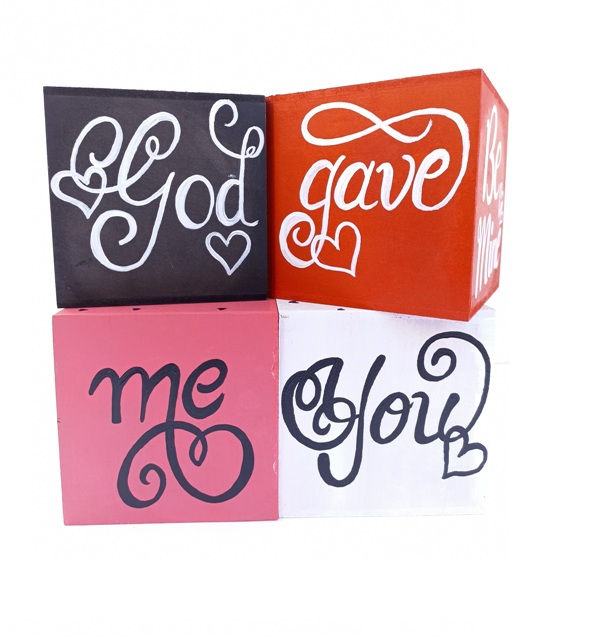 Thumbnail: Hand painted Reversible Wooden Love Cubes