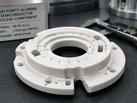 High-purity ceramic component manufactured for semiconductor processing equipment.