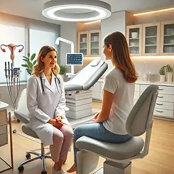 DALL·E 2024-08-11 21.19.38 - A female gynecologist and her patient are interacting in a mo