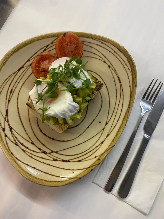 Crushed Avocado on Toasted Sourdough, topped with 2 poached eggs.