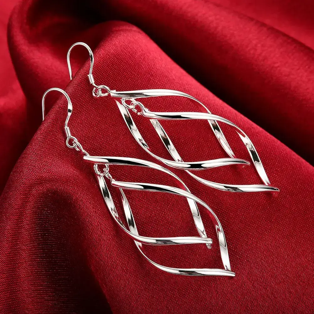 Drop Earrings Silver Twisted Leaf Drop Earrings