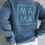 Thumbnail: Heather Navy sweater back view with large Mama logo from Ashco The Mama Label