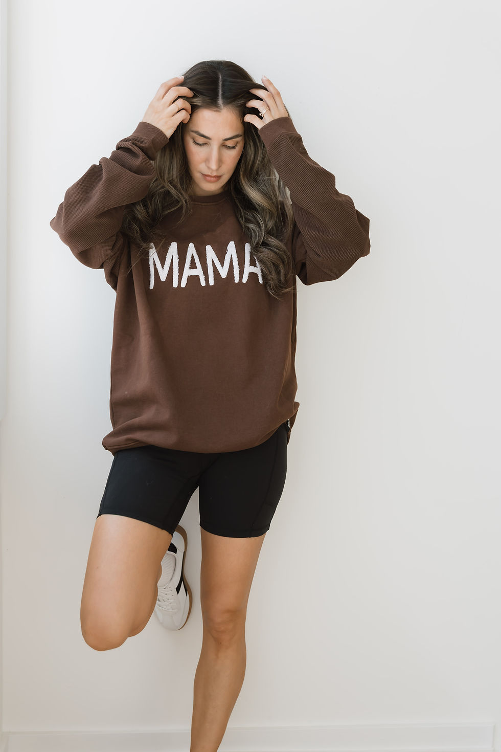 Thumbnail: MAMA | CHENILLE WAFFLE SLEEVE SWEATER