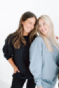 Cool Moms Club two models wearing navy and slate sweater