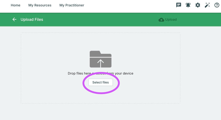 Select files button in the upload files interface.