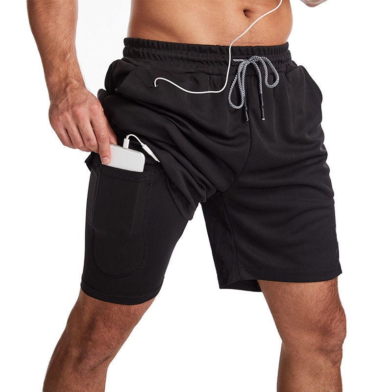 GITF Men's 2-in-1 Fitness Running 7-inch Shorts Quick Drying Training Fitness Sh