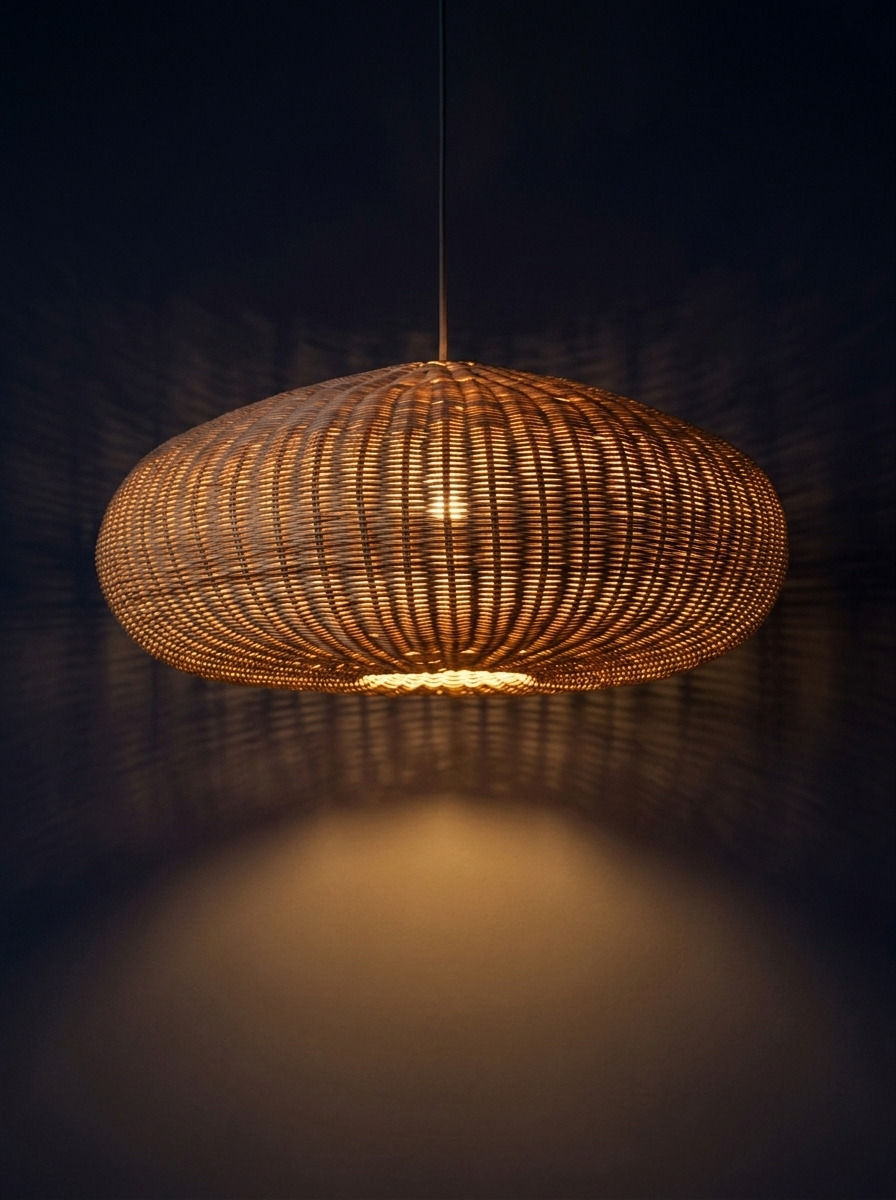 AWA RATTAN LAMP - Bespoke furniture - Main view - Light on dark room