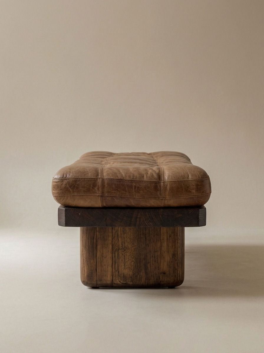 SOUL WOOD LEATHER BENCH - Bespoke furniture  - lateral view