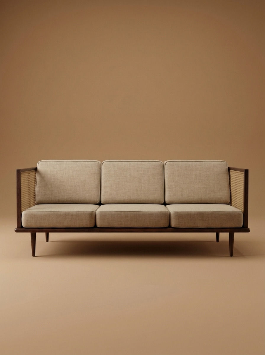 BLYN WOOD RATTAN SOFA 01 - Bespoke furniture - Front view