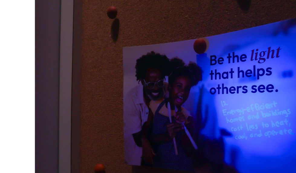 A hidden message is uncovered under UV light.